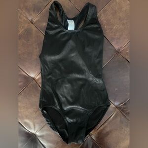 Balera Dancewear Kids Black Shiny One-Piece Leotard Bodysuit - Size Large Child
